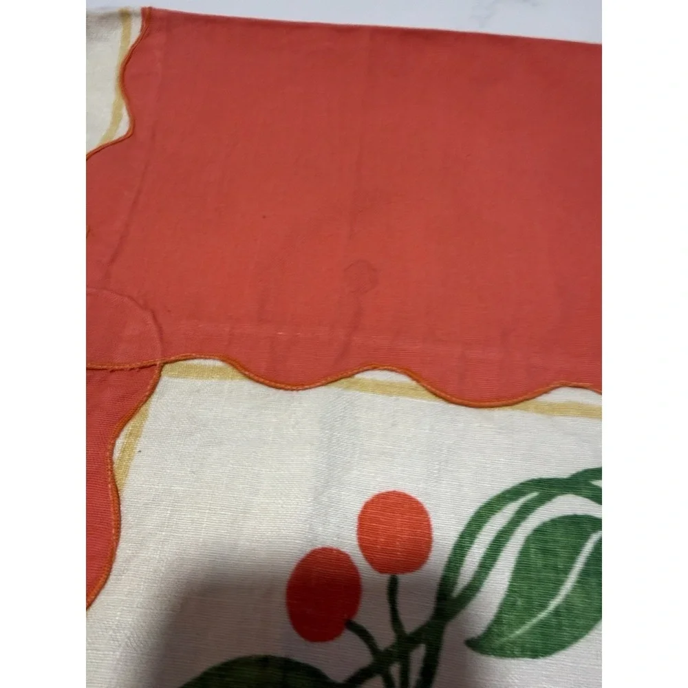 Vintage Handmade Handkerchief Patchwork Tablecloth 44x44 Cherry Scalloped